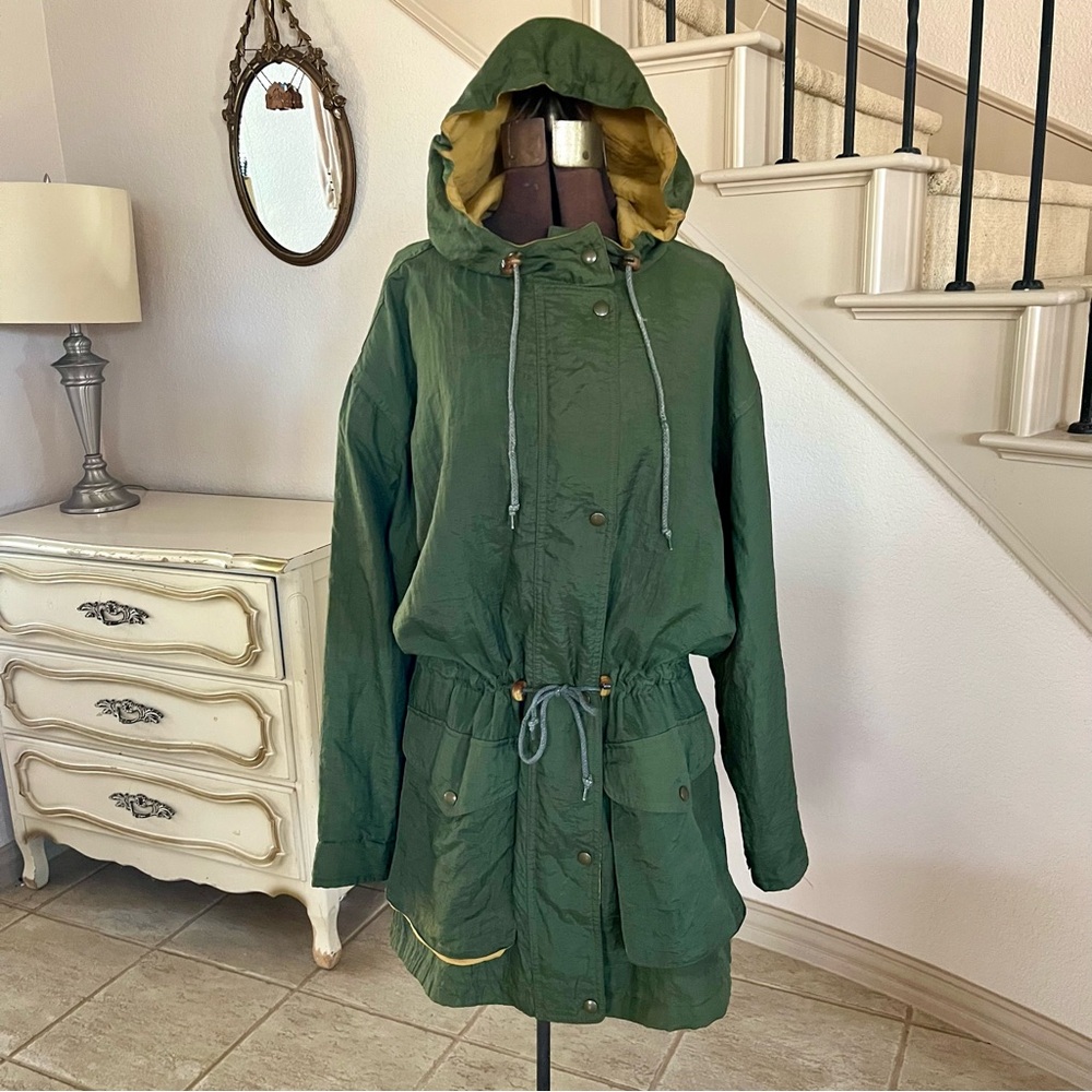 Eddie Bauer Utility Jacket Women's M Olive Green Hoodie WeatherEdge Coat Vintage
